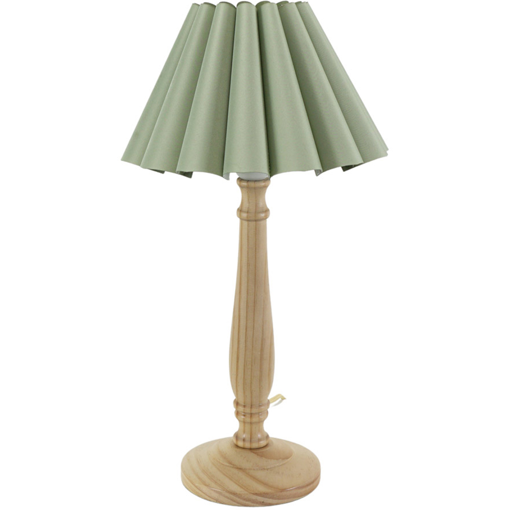 ValueLights Victoria Sage Green Scallop Shade Light Wood LED Table Lamp Image 1