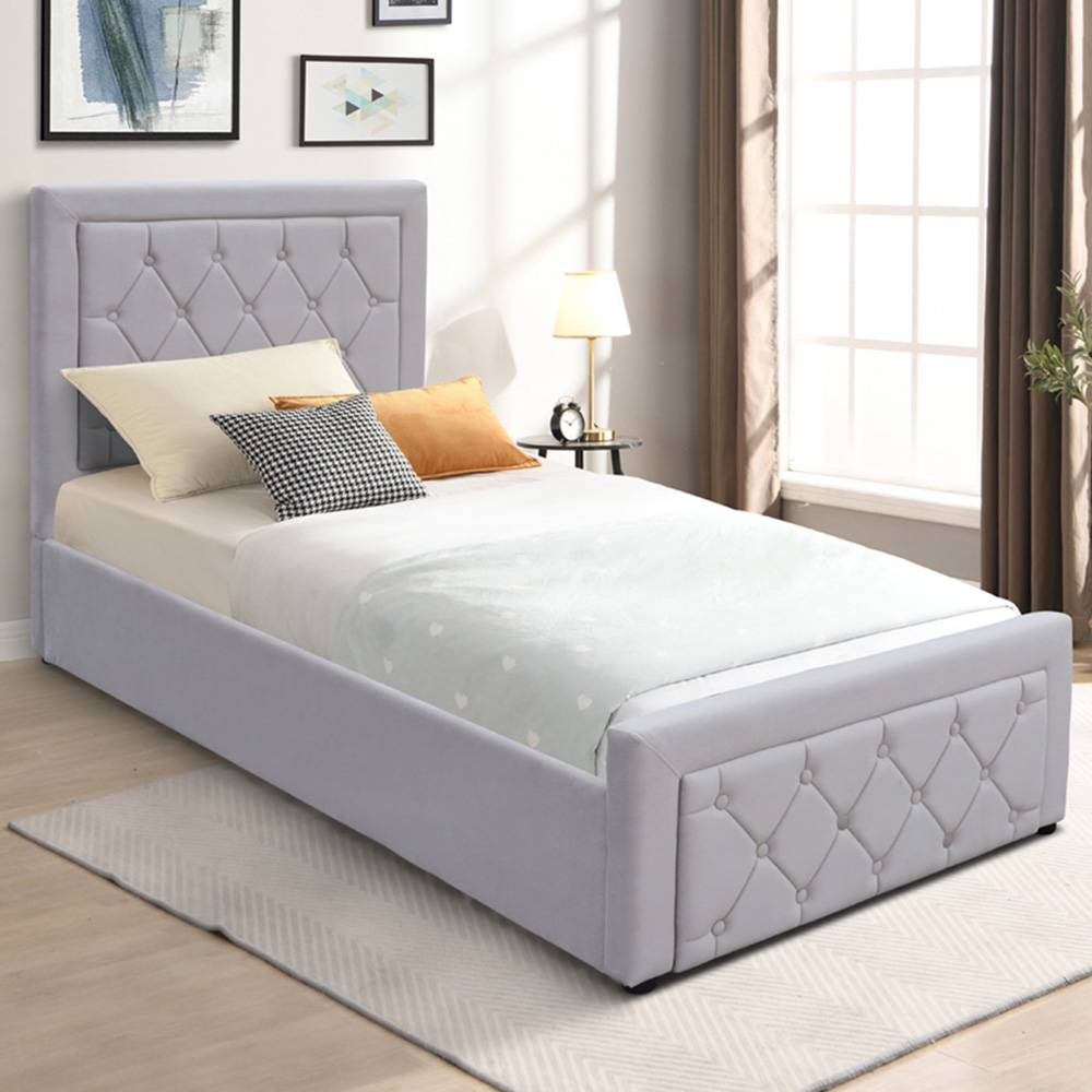 Kosy Koala Single Grey Velvet Tufted Gaslift Ottoman Bed Image 1