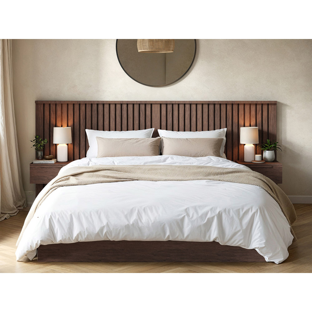 Solace+Co Taylor Double Walnut Hotel Ottoman Bed with Side Table Image 5