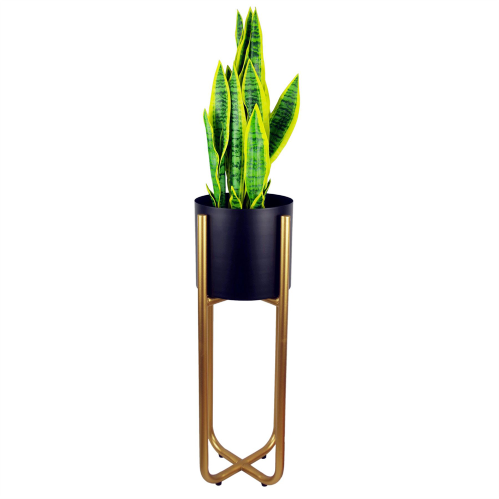 Leaf Tall Gold Metal Planter Stand and Iridescent Rainbow Planter Set 62 x 18cm Image 4