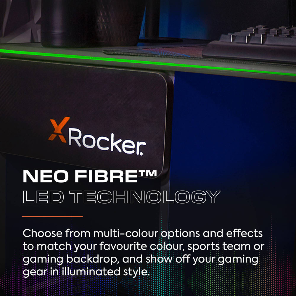 X Rocker Carbon-Tek Single Drawer Single Shelf Gaming Desk with Neo Fibre LED Lights Grey and Blue Image 3