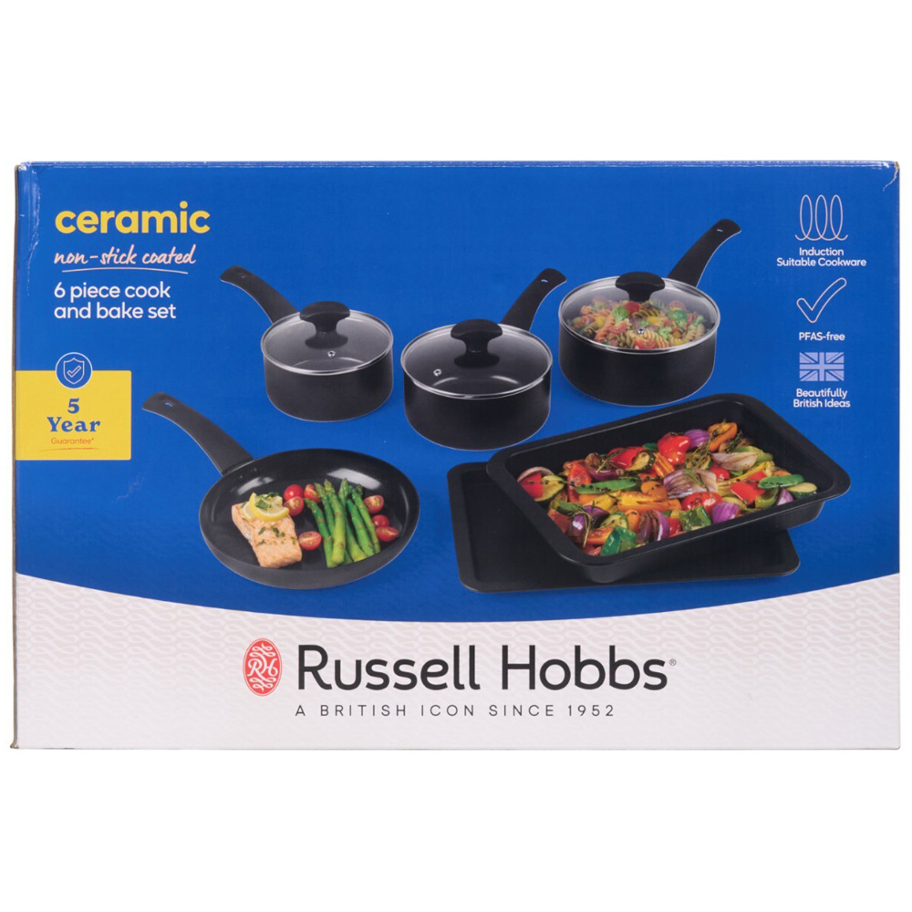 Russell Hobbs 6 Piece Ceramic Cookware Set Black Image 2