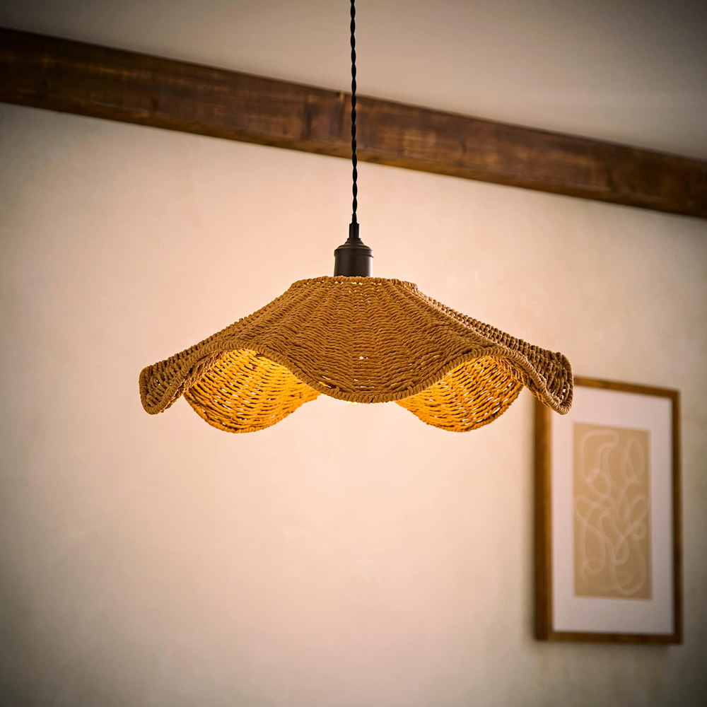 ValueLights Loretta Natural Wicker Wave Easy Fit Ceiling Pendant Light Shade 52cm Image 2