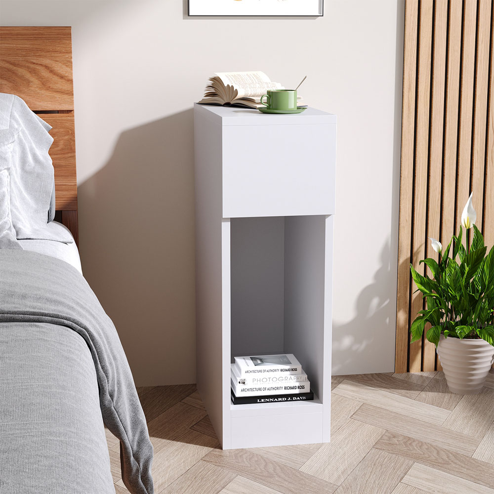 Living and Home Single Drawer White Bedside Table Image 8