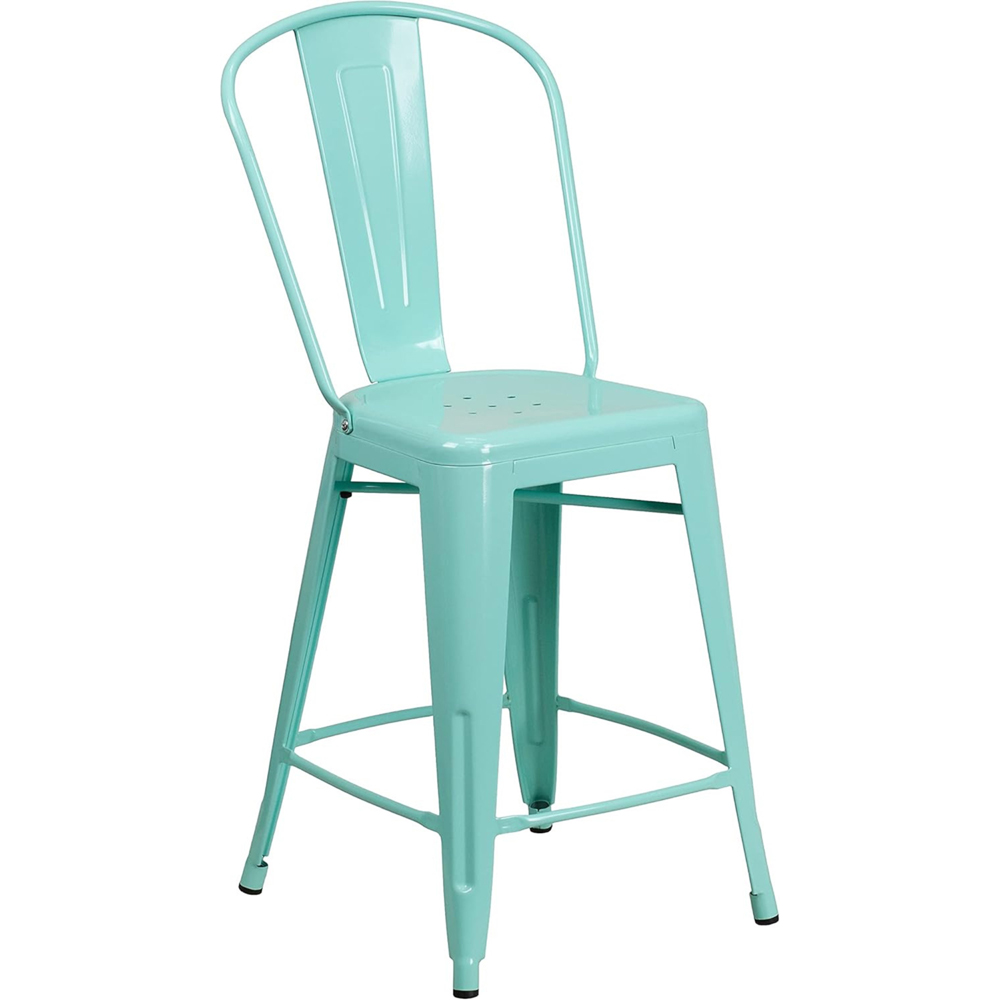 FWStyle Antique Mint Green Steel Bar Stools Set of 4 Image 3