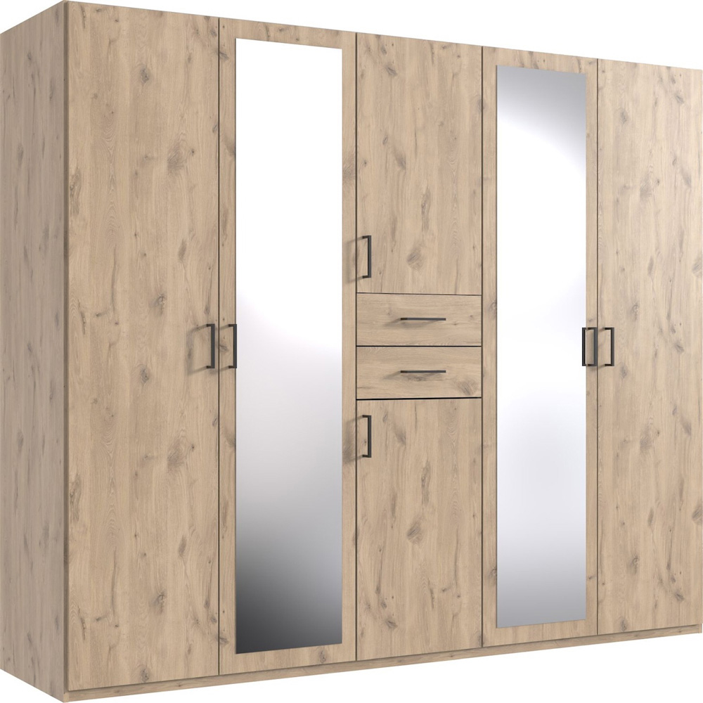TJ'S Dillingen 6 Door Viking Oak Wardrobe with Mirror Image 2