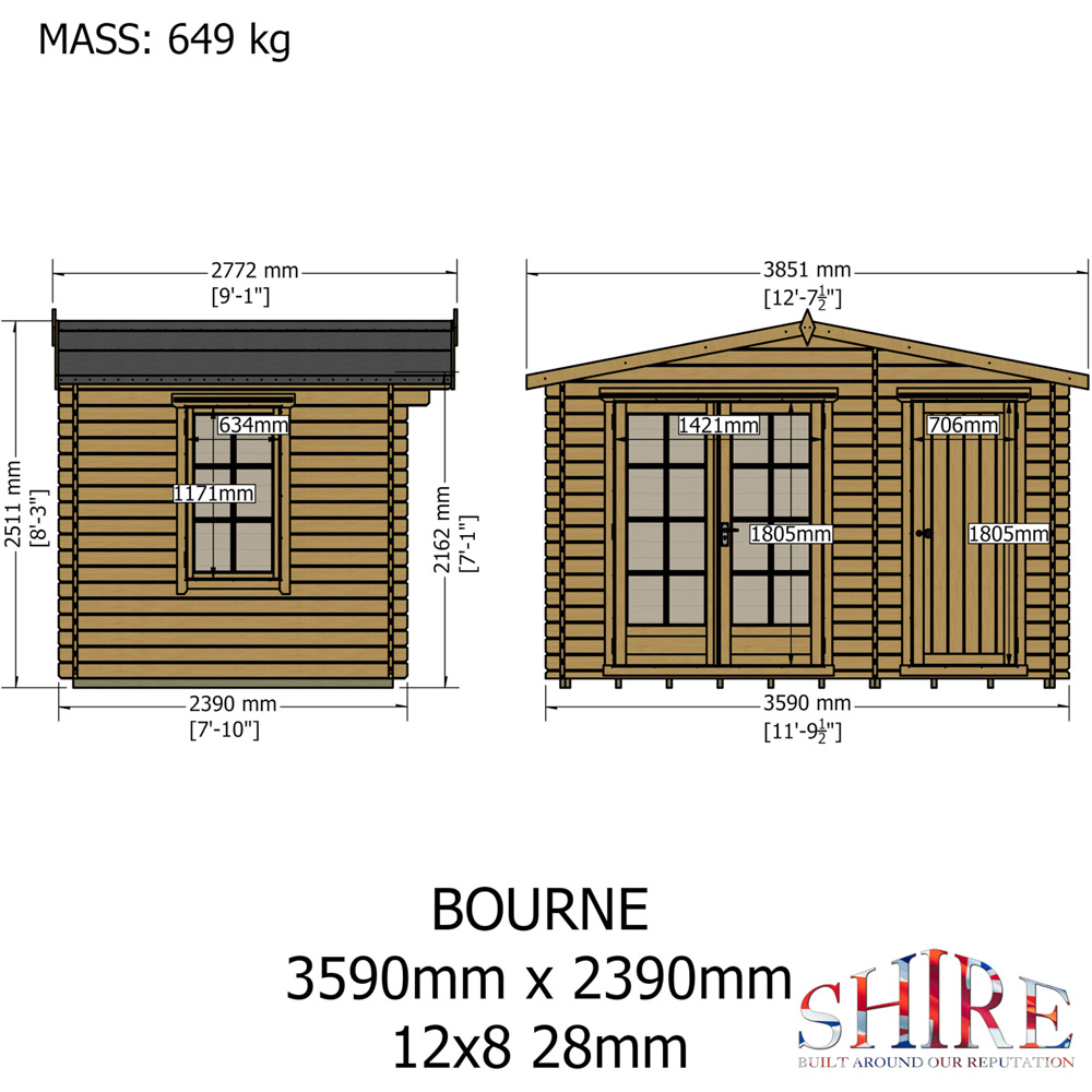 Shire Bourne 12 x 8ft Dual-Purpose Apex Garden Log Cabin with Integral Storage Image 9