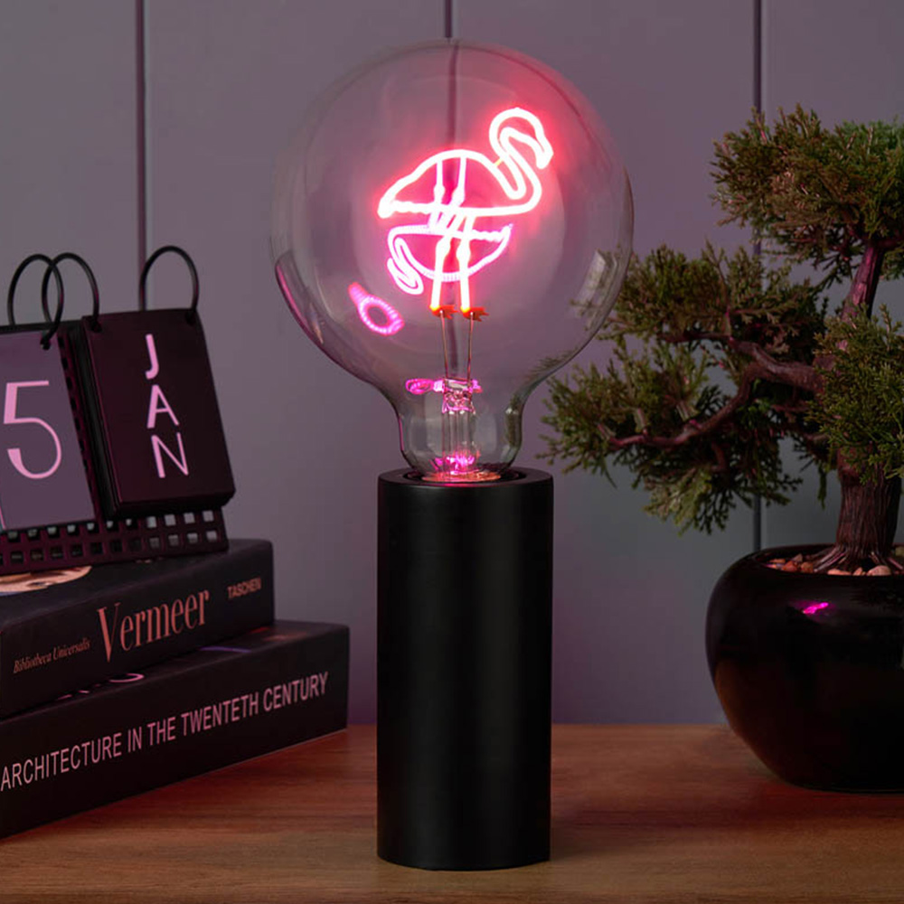Inlight Matt Black and Pink Flamingo Bulb in Holder Image 1