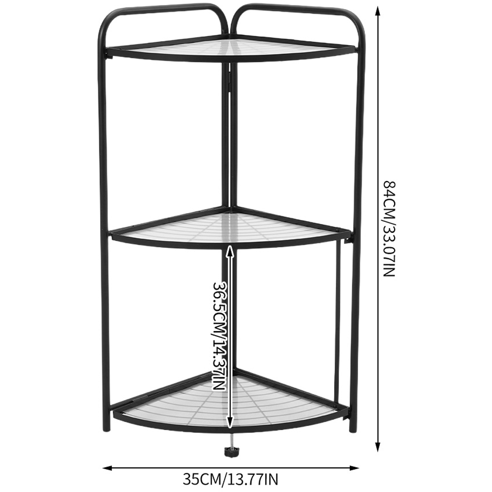 Living and Home 3-Tier Black Foldable Carbon Steel Corner Storage Rack Image 8