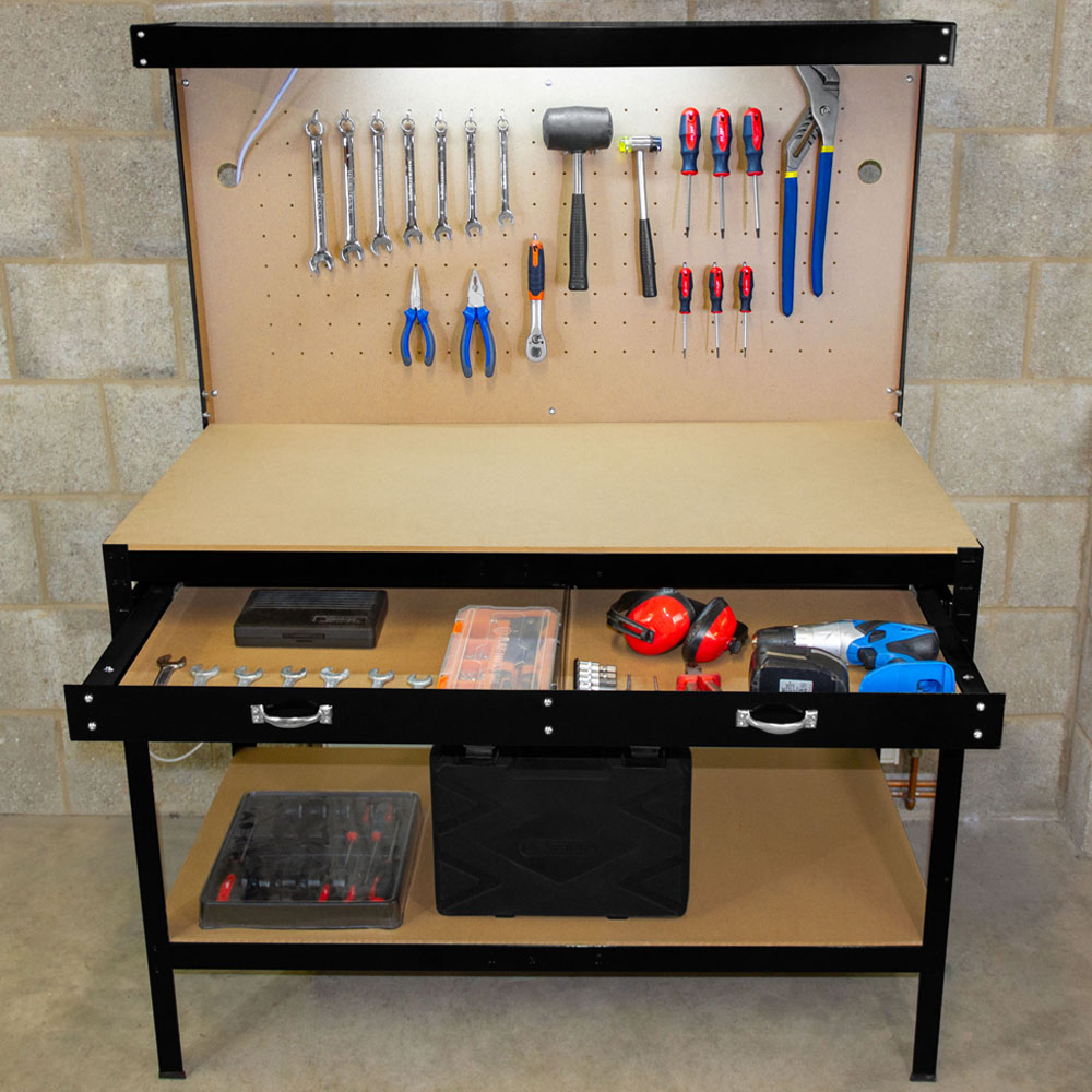 Monster Shop Black Workbench with Pegboard and Light Image 2