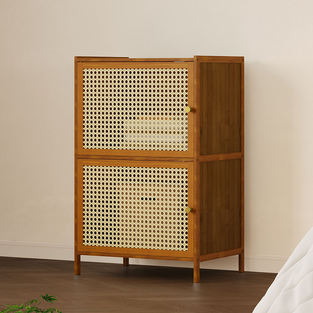 Living and Home 2 Rattan Door Brown Bamboo Bookcase Image 8
