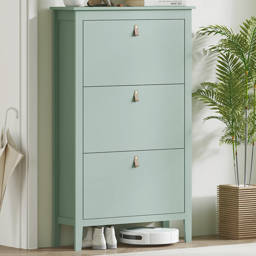 HOMCOM 3 Flip Down Drawer Green Shoe Cabinet Image 1