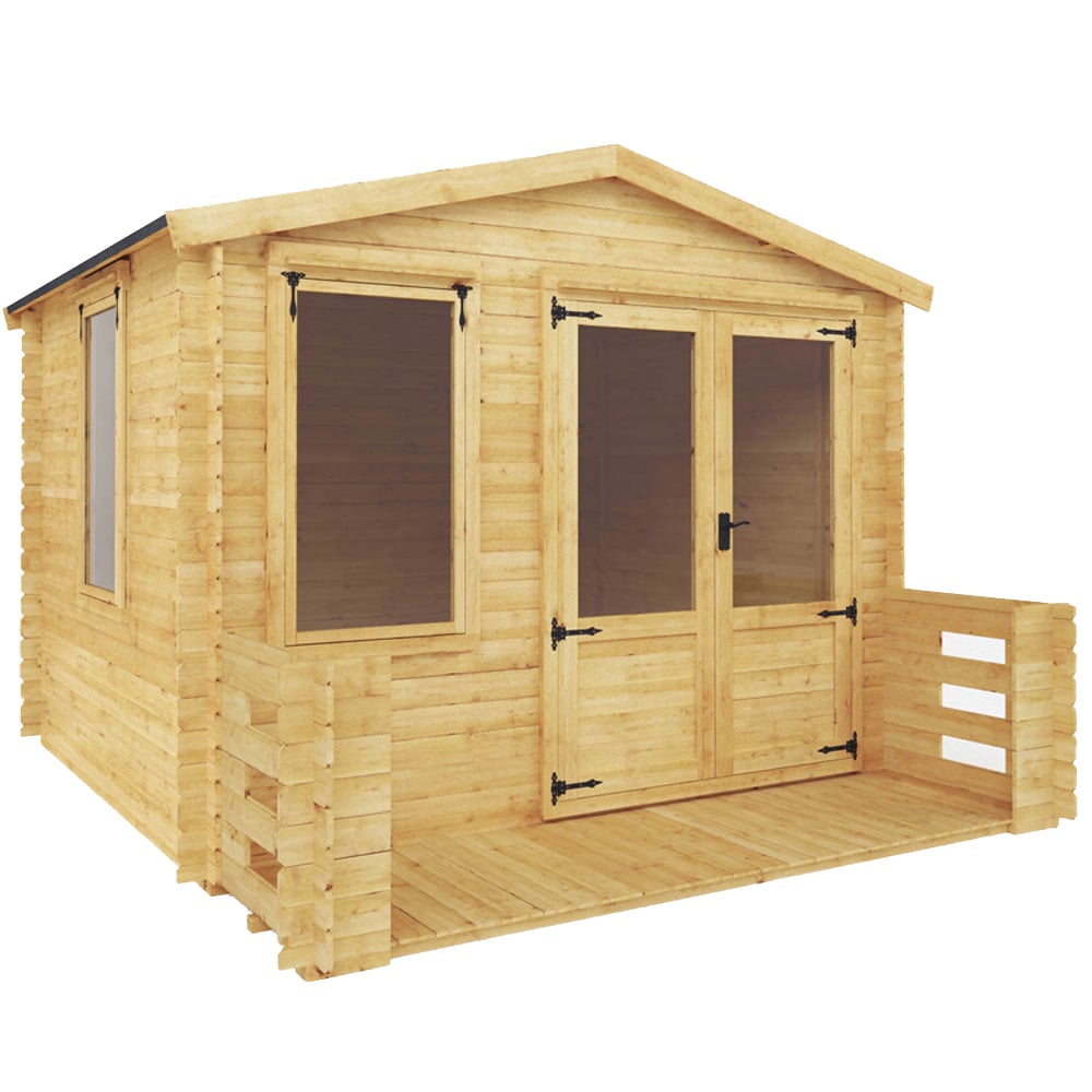 Mercia 10.8 x 12.1ft Double Door Wooden Apex Log Cabin with Veranda Image 1