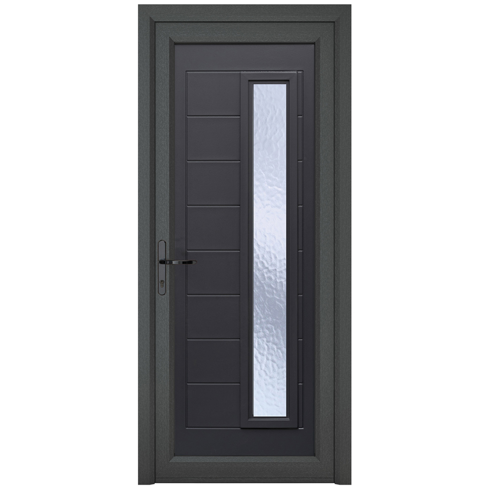 Crystal uPVC Front Door 1 Long Glass Monaco Grey White Right Hand Obscure Glass 920x2090mm Image 1