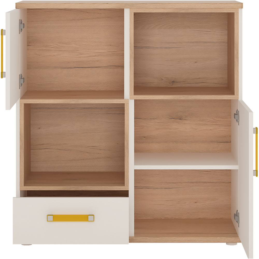 Florence 4KIDS 2 Door 2 Shelf Oak and White Cupboard with Orange Handles Image 3