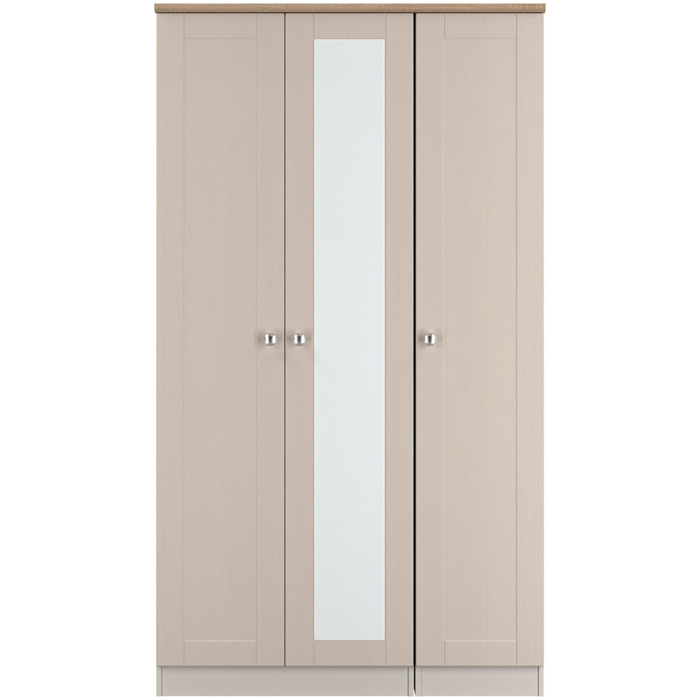 Crowndale Sussex 3 Door Kashmir Ash and Bardolino Oak Tall Mirror Wardrobe Ready Assembled Image 2