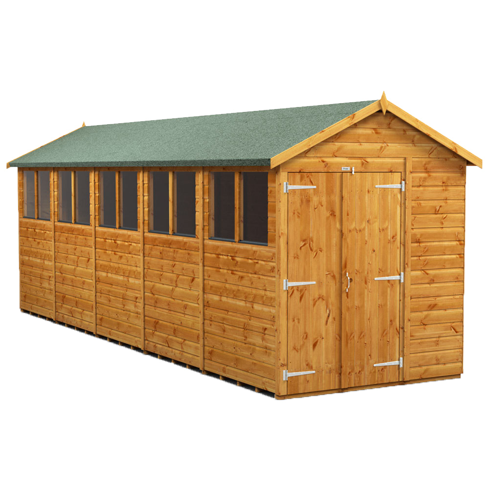 Power Sheds 20 x 6ft Double Door Apex Wooden Shed with Window Image 1