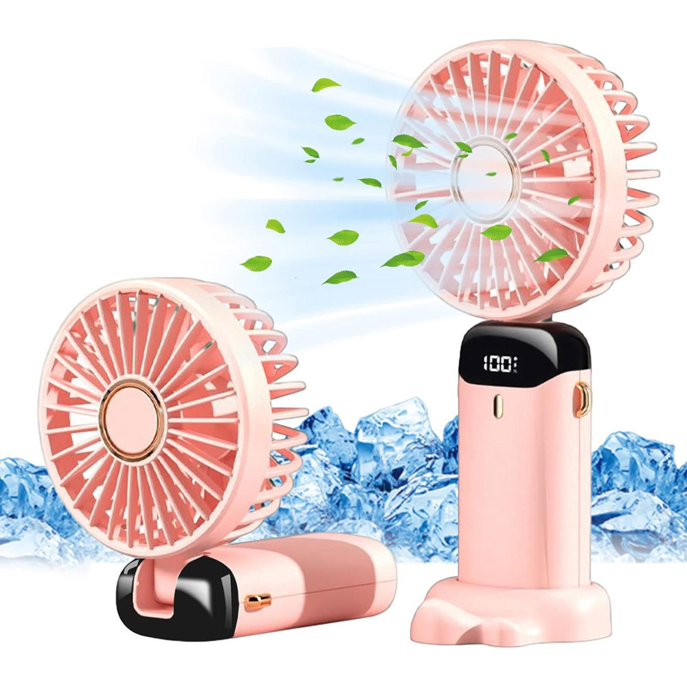 Dyzi USB C Rechargeable Pink Portable Travel Mini Handheld Desk Table Fan Image 1