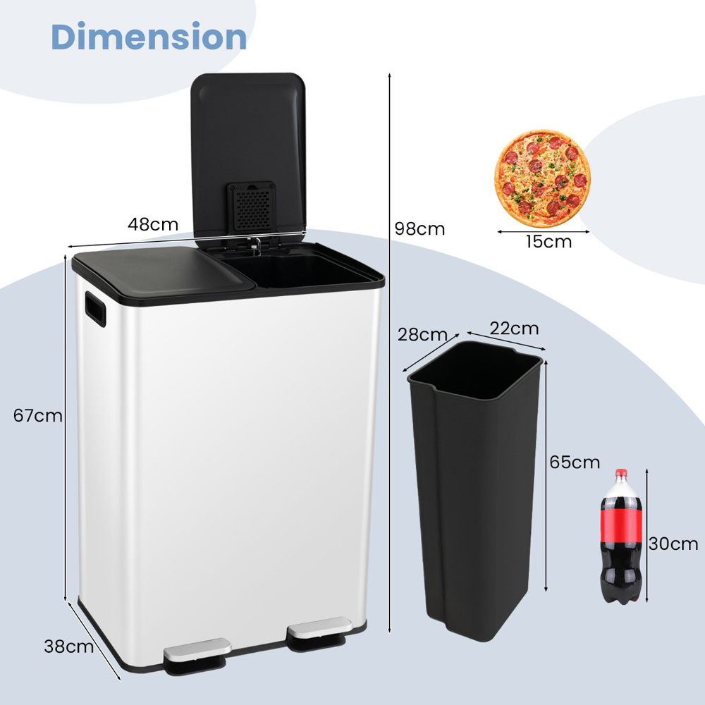 Costway White Soft Close Lid Bin with Deodoriser Compartments Image 8