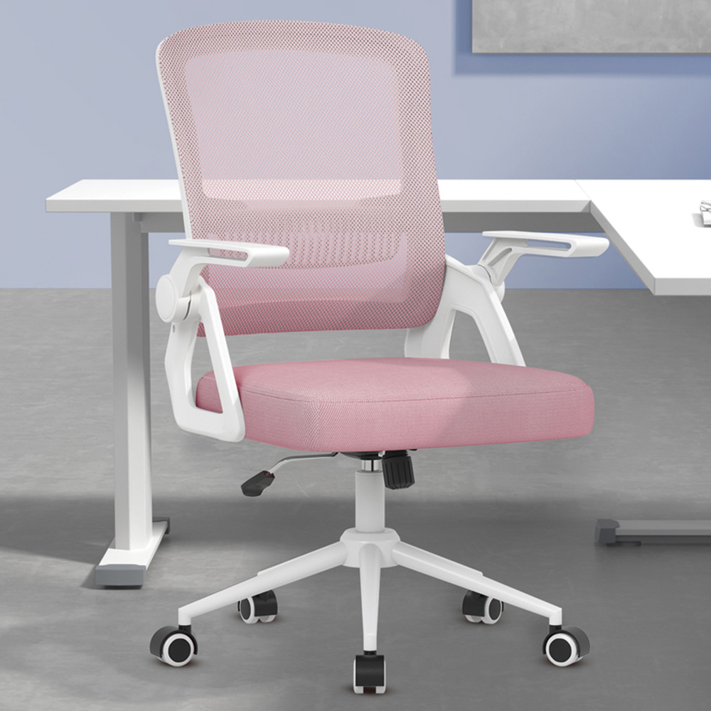 Rattrix Pink Swivel Computer Chair with Flip-Up Armrest and Lumbar Support Image 1