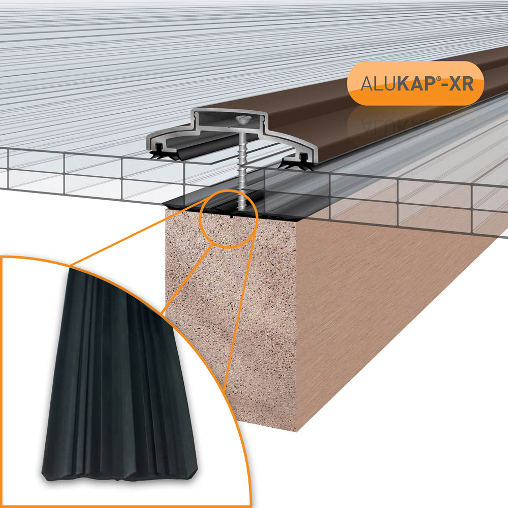 Alukap-XR 60mm Brown Aluminium Glazing Bar System 3.0m with 55mm Slot Fit Rafter Gasket Image 3