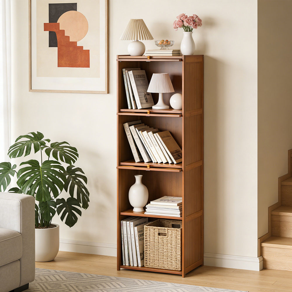 Living and Home 4 Acrylic Door Brown Bamboo Bookcase Image 7