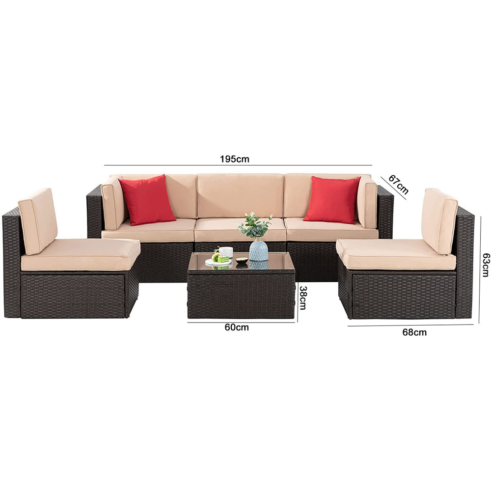 Willowmare 5 Seater Beige and Brown Rattan Patio Furniture Set Image 8