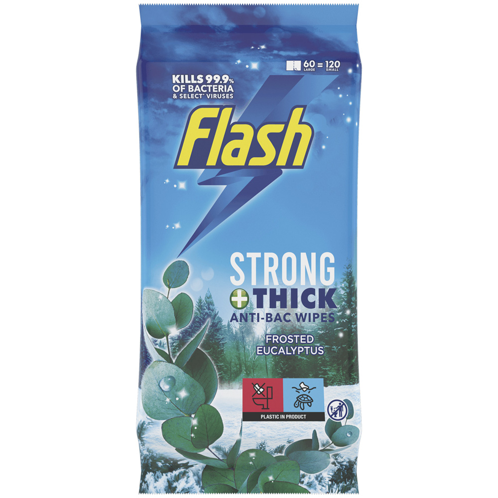 Flash Strong and Thick Antibacterial Cleaning Wipes Eucalyptus 60 Pack Image 1
