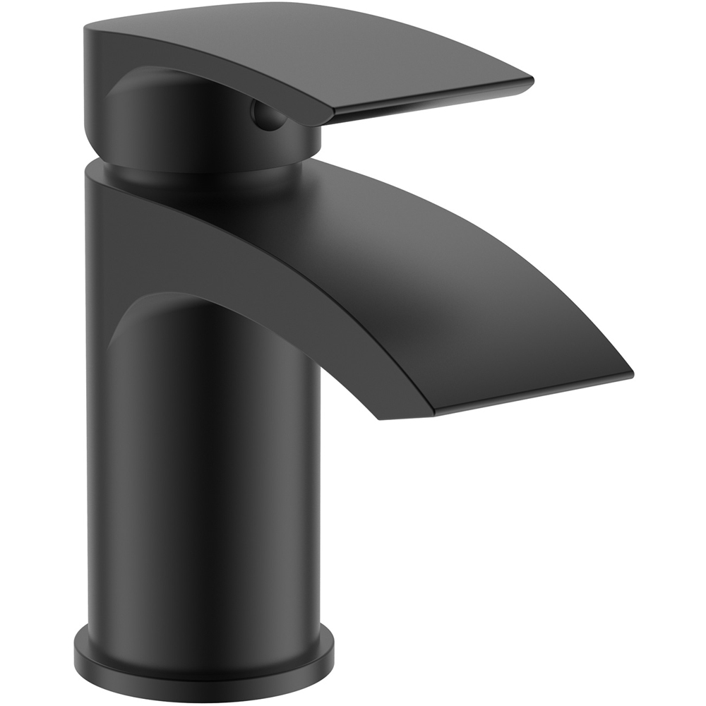 Nes Home Libra Waterfall Matte Black Basin Mono Mixer Tap with Waste Image 1