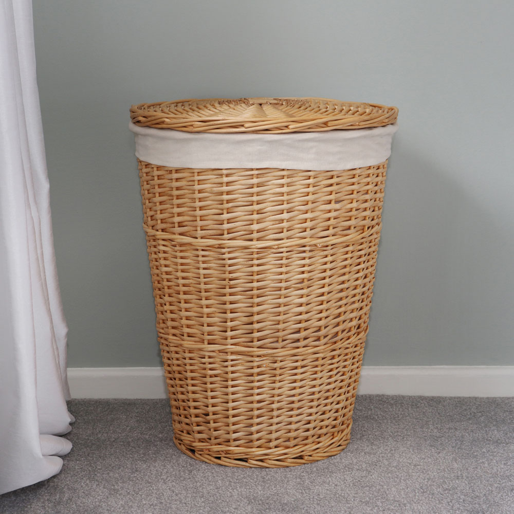 JVL Acacia Honey Round Willow Laundry Basket with Lid 65L Image 2