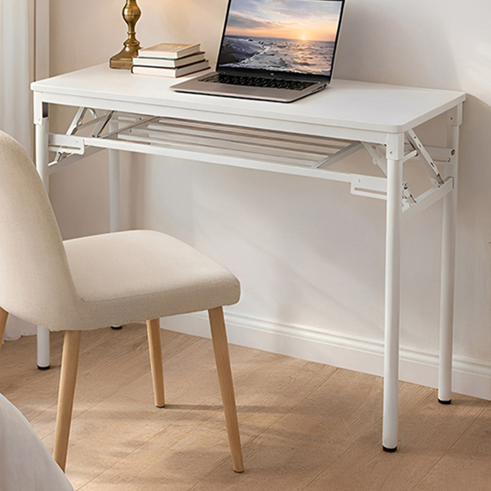 Living and Home Single Shelf Metal Frame Foldable Laptop Desk White 80cm Image 1