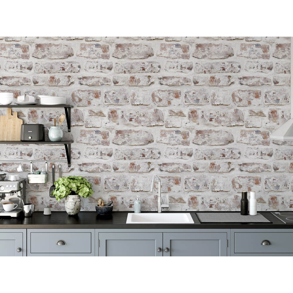 Arthouse Artistick Brick Washed Off White Wallpaper Image 3