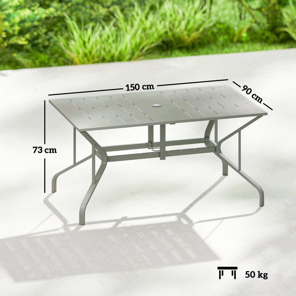 Outsunny 6 Seater Slatted Top Steel Frame Garden Dining Table Light Grey Image 9