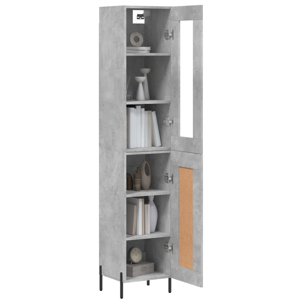 vidaXL 2 Door Glass and Wood Concrete Grey Highboard Image 3