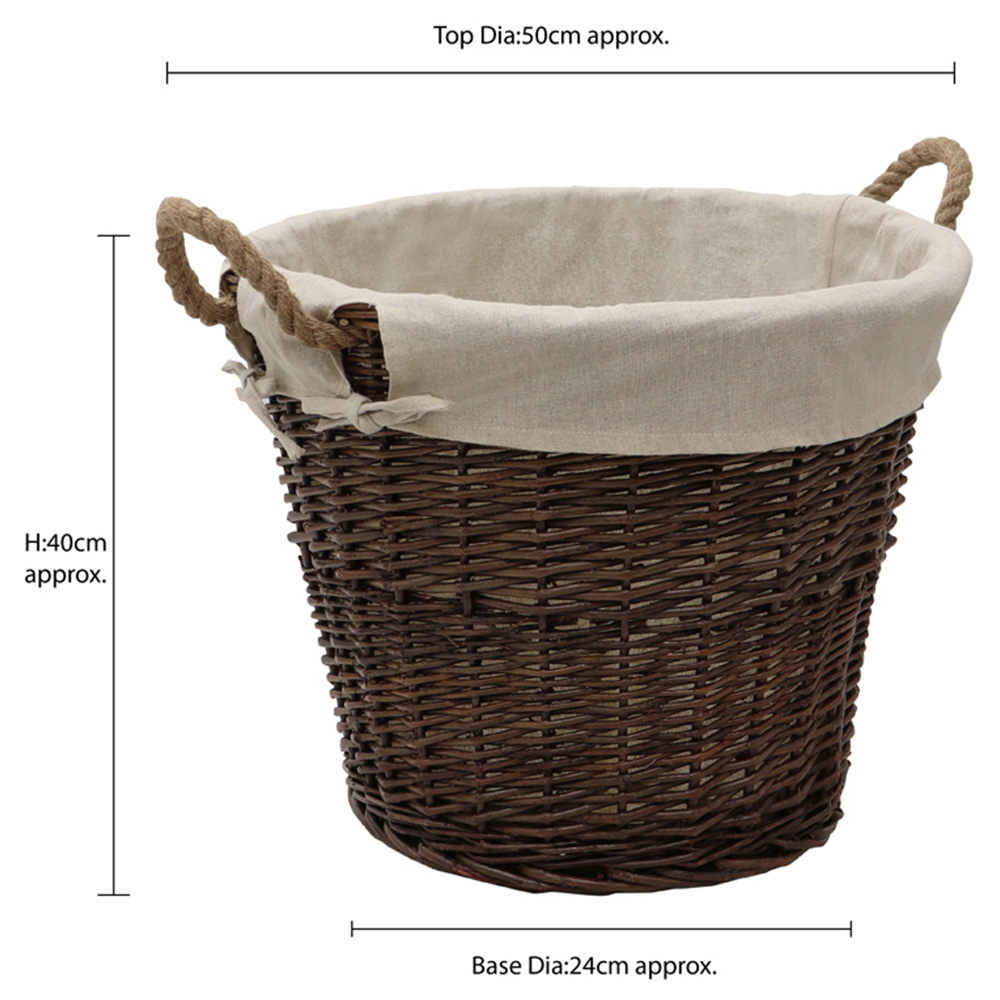 JVL Medium Dark Willow Log Basket with Liner and Rope Handles Image 5