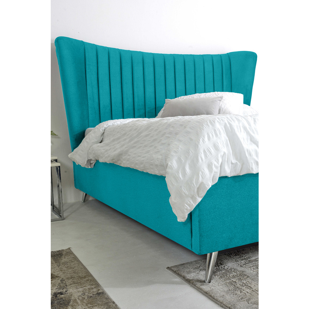 Eleganza Tatum King Size Teal Plush Velvet Bed Frame with Headboard Image 2