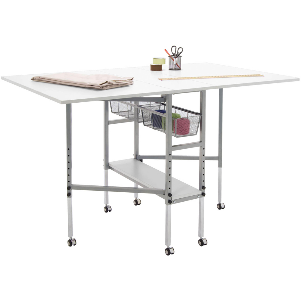 Sewing Online 13374 Silver and White Adjustable Fabric Cutting Table with Storage Image 2