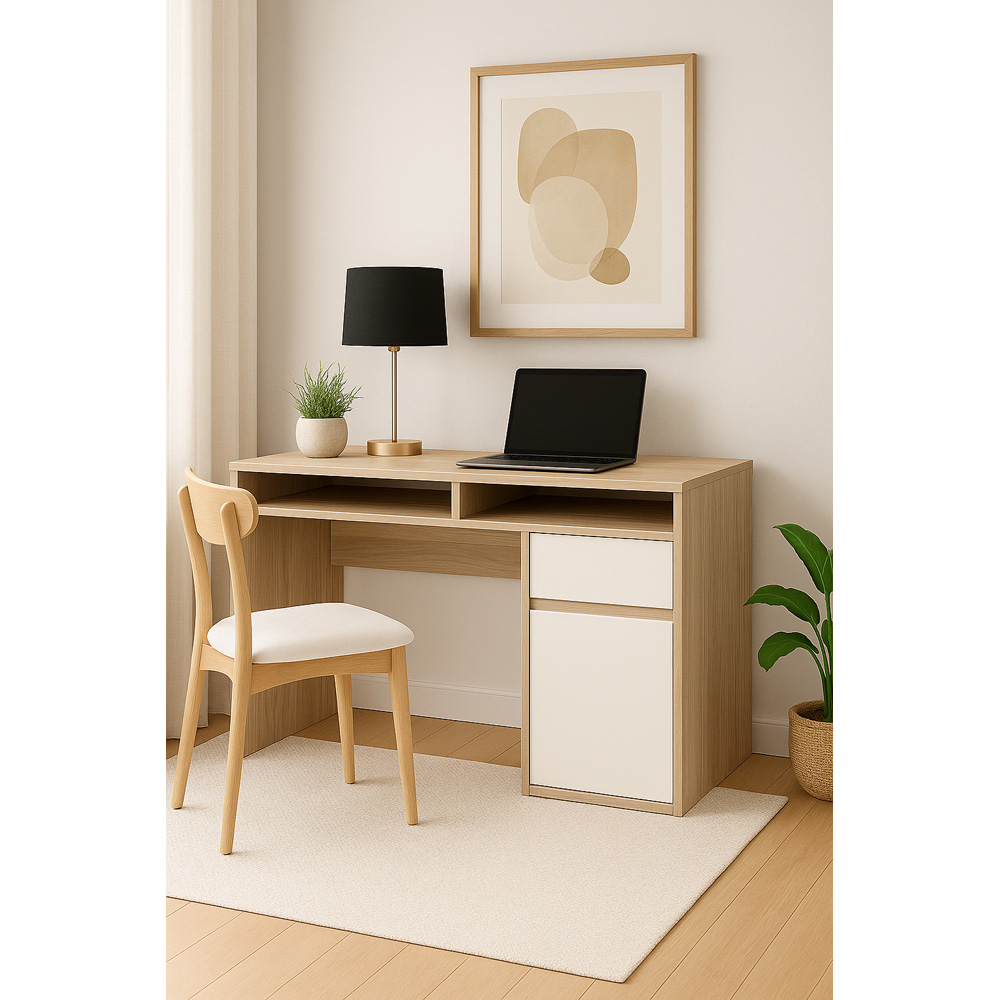 Decorotika Isla Single Door Single Drawer 2 Shelf Corner Computer Cordoba White Image 3