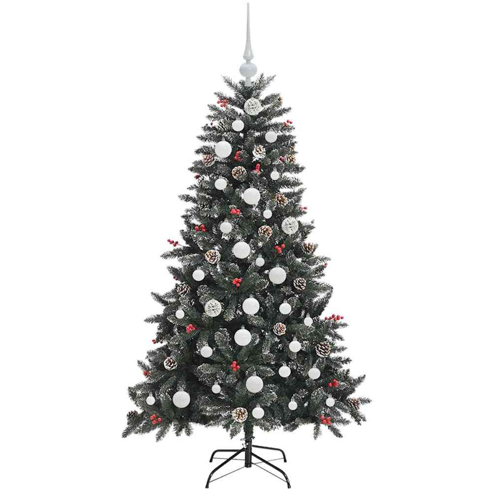 vidaXL Pre-Lit White Bauble Pinecones Berries Green Snow Flocked Artificial Christmas Tree 5ft Image 2