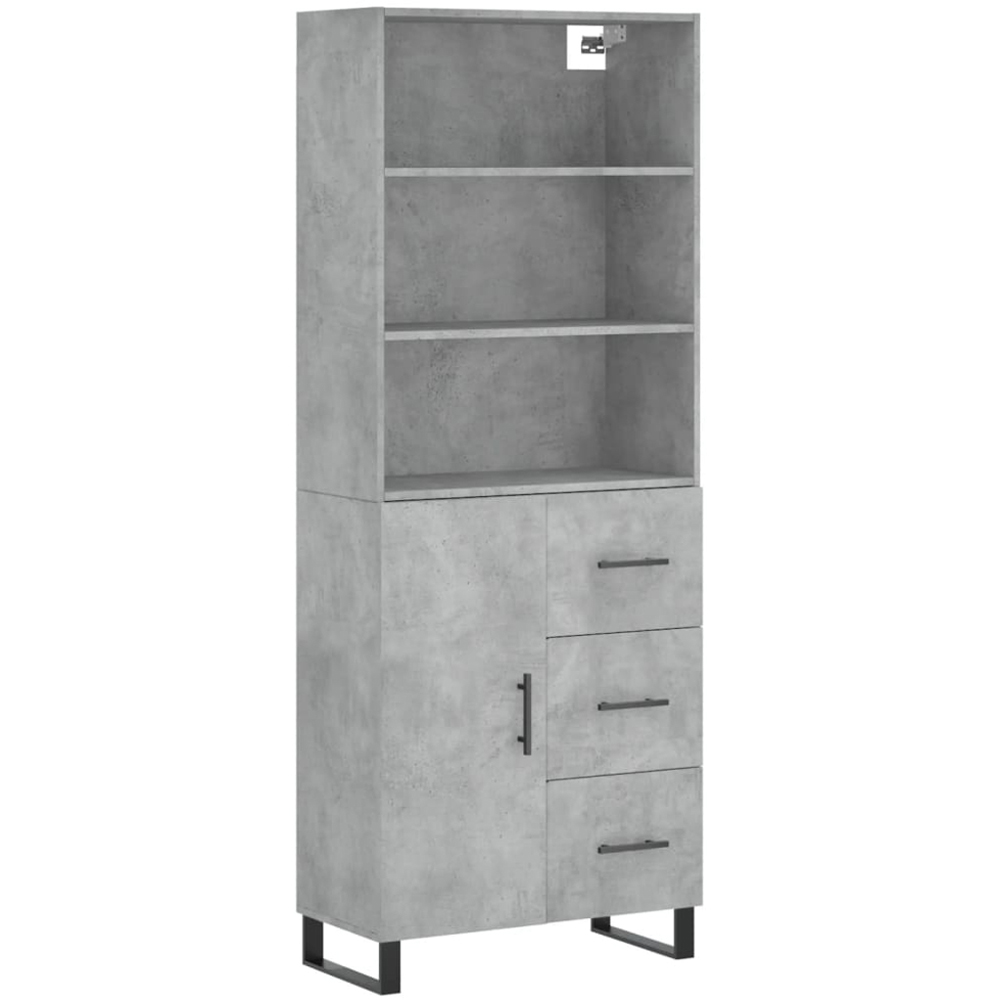 vidaXL Single Door 3 Drawer 3 Shelf Concrete Grey Tall Highboard Image 2