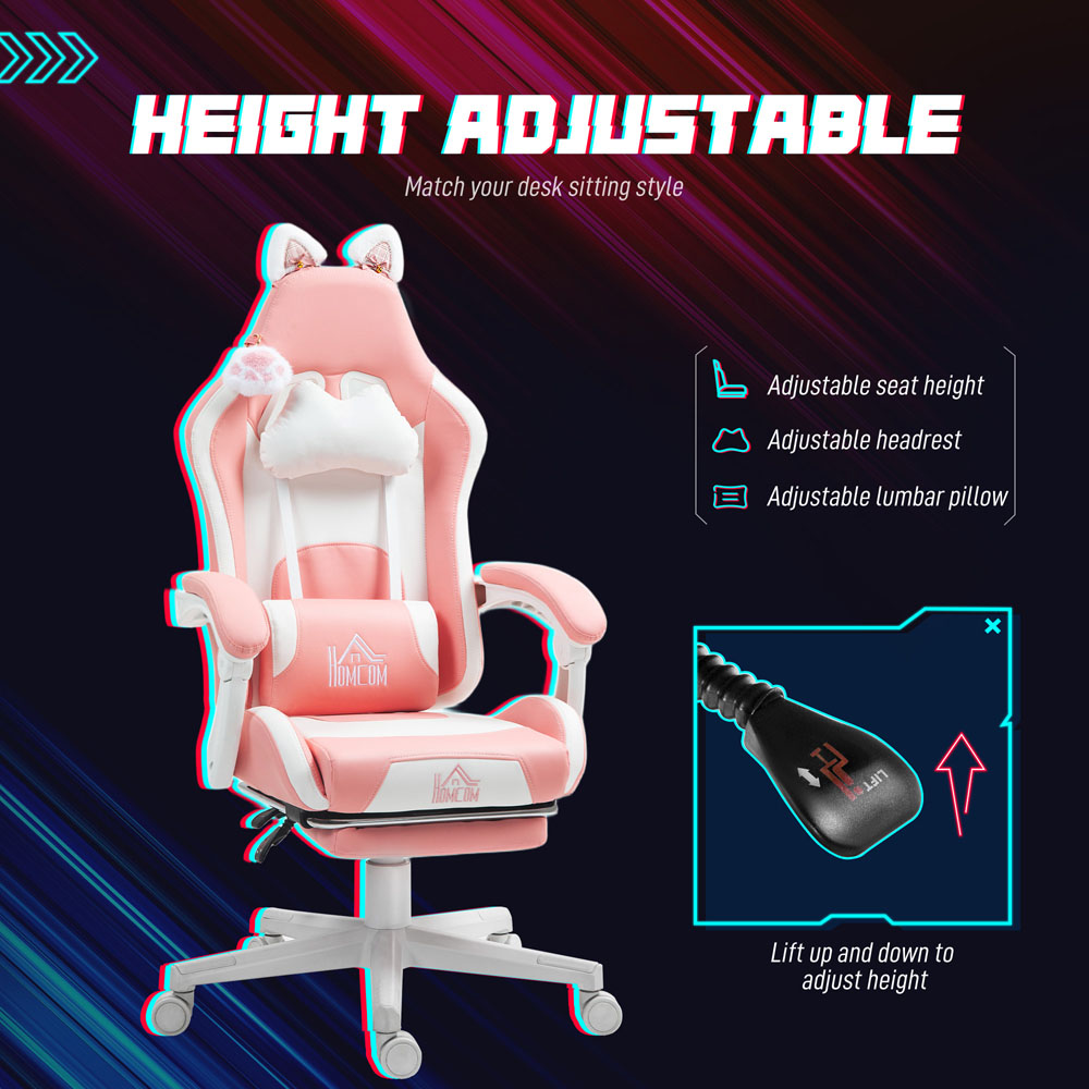 Portland Pink Reclining Gaming Chair with Footrest Image 5