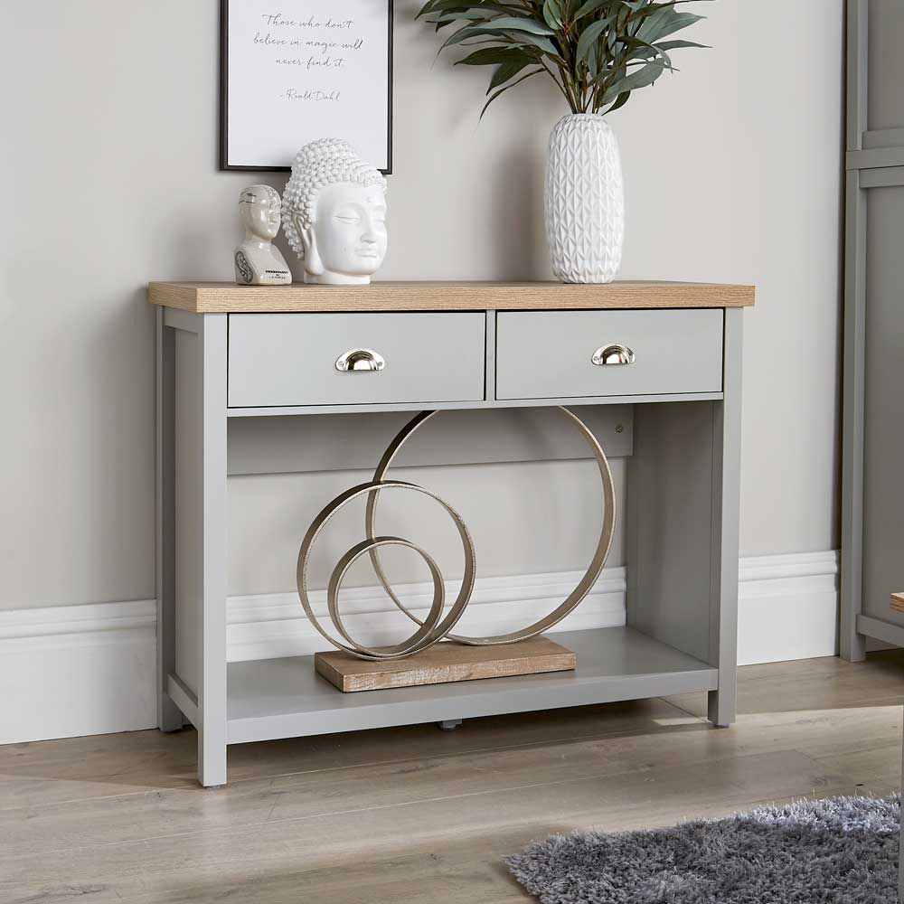 Home Source Avon 2 Drawer Single Shelf Grey Console Table Image 6