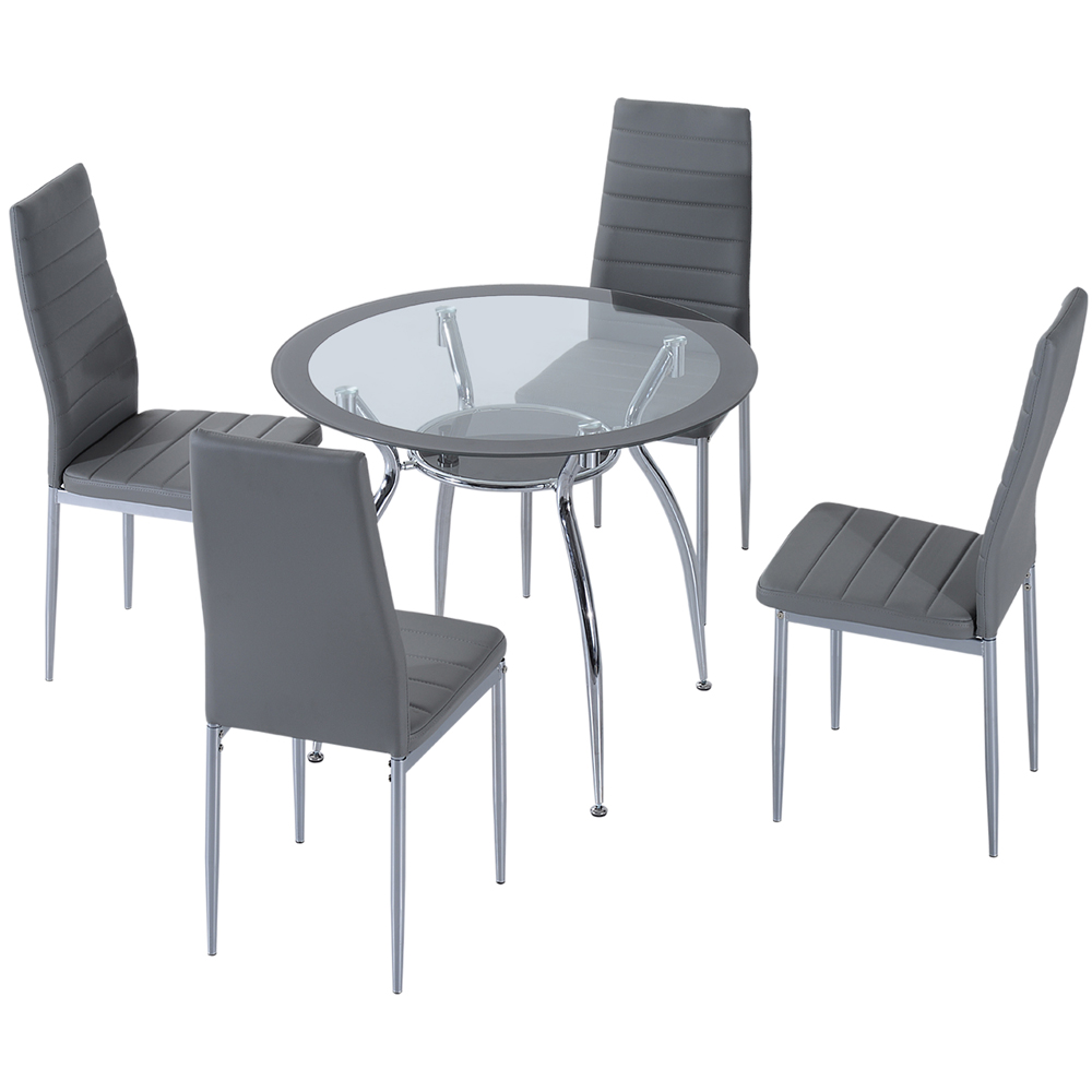 HOMCOM 4 Seater Round Dining Table Set Grey Image 2