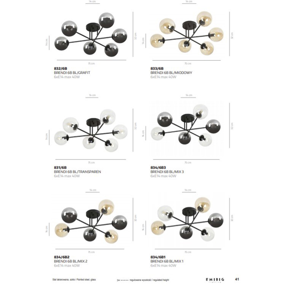 Emibig Brendi 6 Light Graphite Shade Black E14 Ceiling Light Image 9