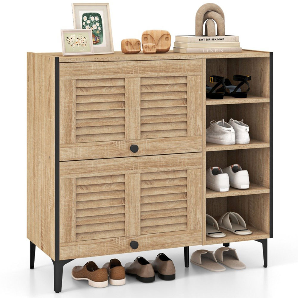 Costway Oak 2 Door 4 Shelf Shoe Cabinet Image 3