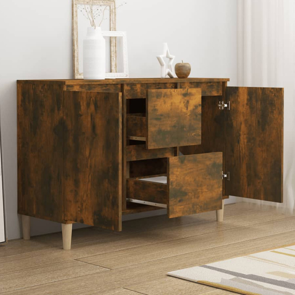 vidaXL 2 Door 2 Drawer Smoked Oak Sideboard Image 1