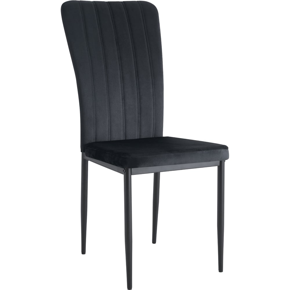 wilko Elle Set of 4 Black Velvet Effect Plush Padded Upholstered Dining Chair Image 2