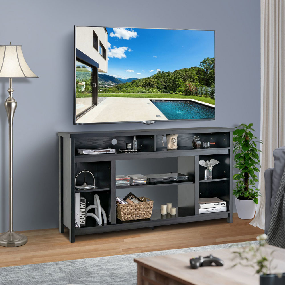 Costway Black TV Unit with Adjustable Shelves Image 3