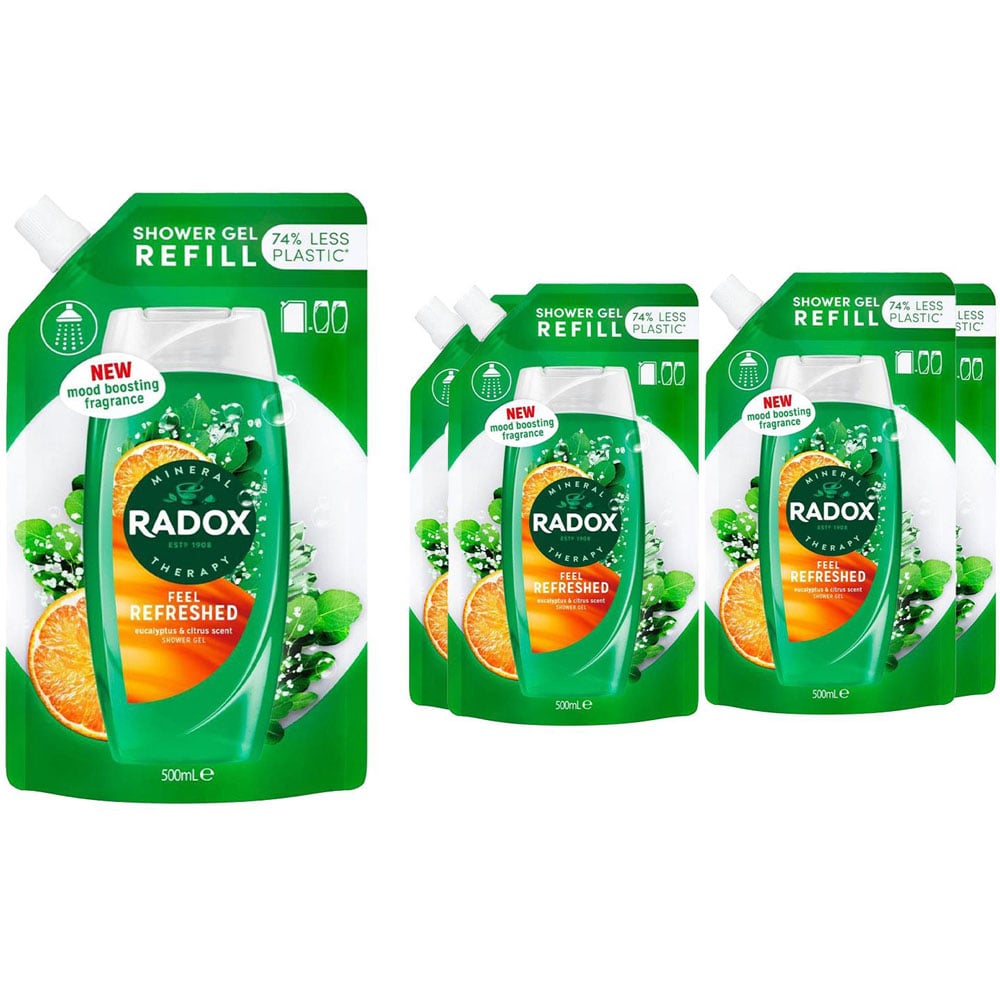 Radox Mineral Therapy Refill Pouch Feel Refreshed Shower Gel 500ml 5 Pack Image 1