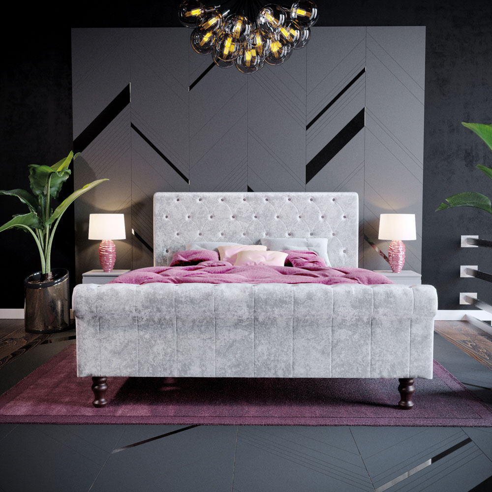 Vida Designs Violetta King Size Silver Crushed Velvet Bed Frame Image 7